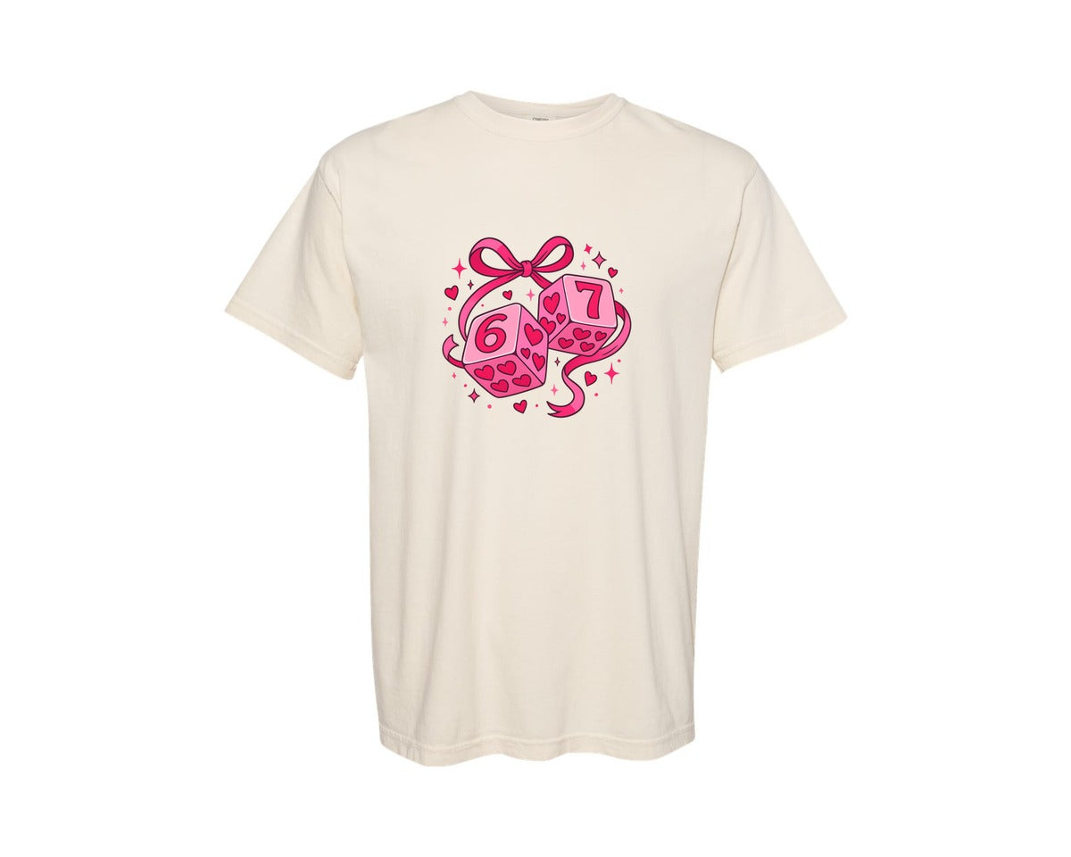 brand:Comfort Colors|color:Ivory|Preppy Six Seven Valentine Dice 6 7 6 Graphic T-Shirt