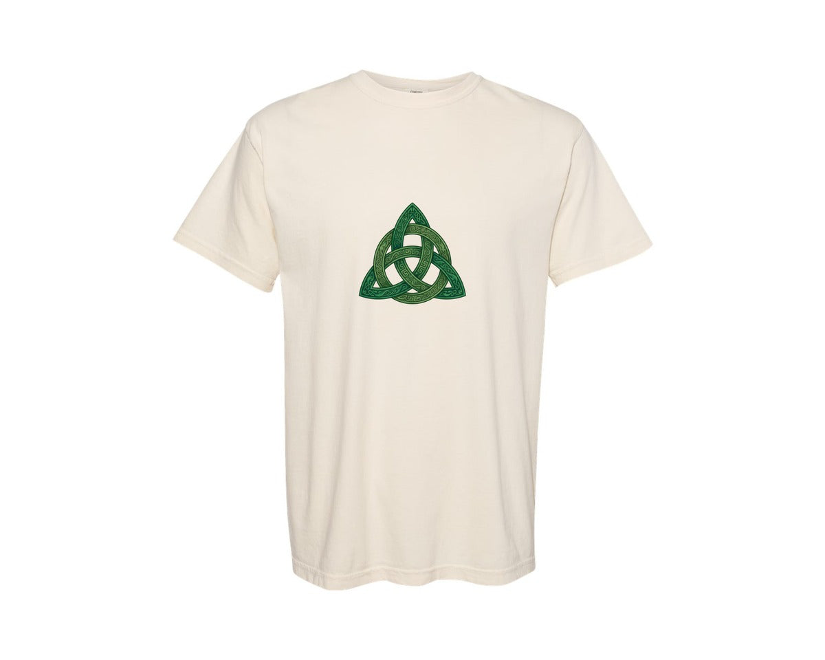 brand:Comfort Colors|color:Ivory|Green Celtic Trinity Knot Symbol Graphic T-Shirt