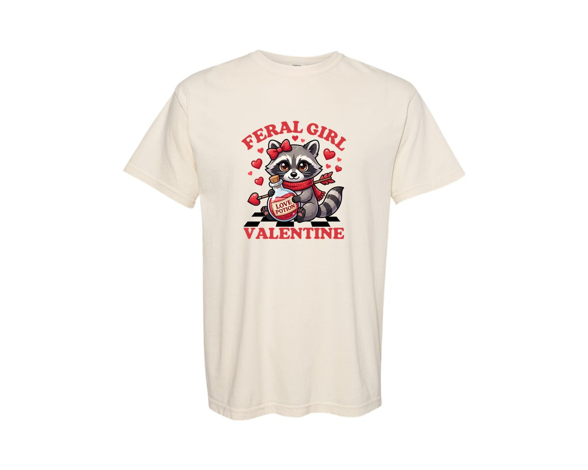 brand:Comfort Colors|color:Ivory|Funny Feral Girl Raccoon Valentine Graphic T-Shirt