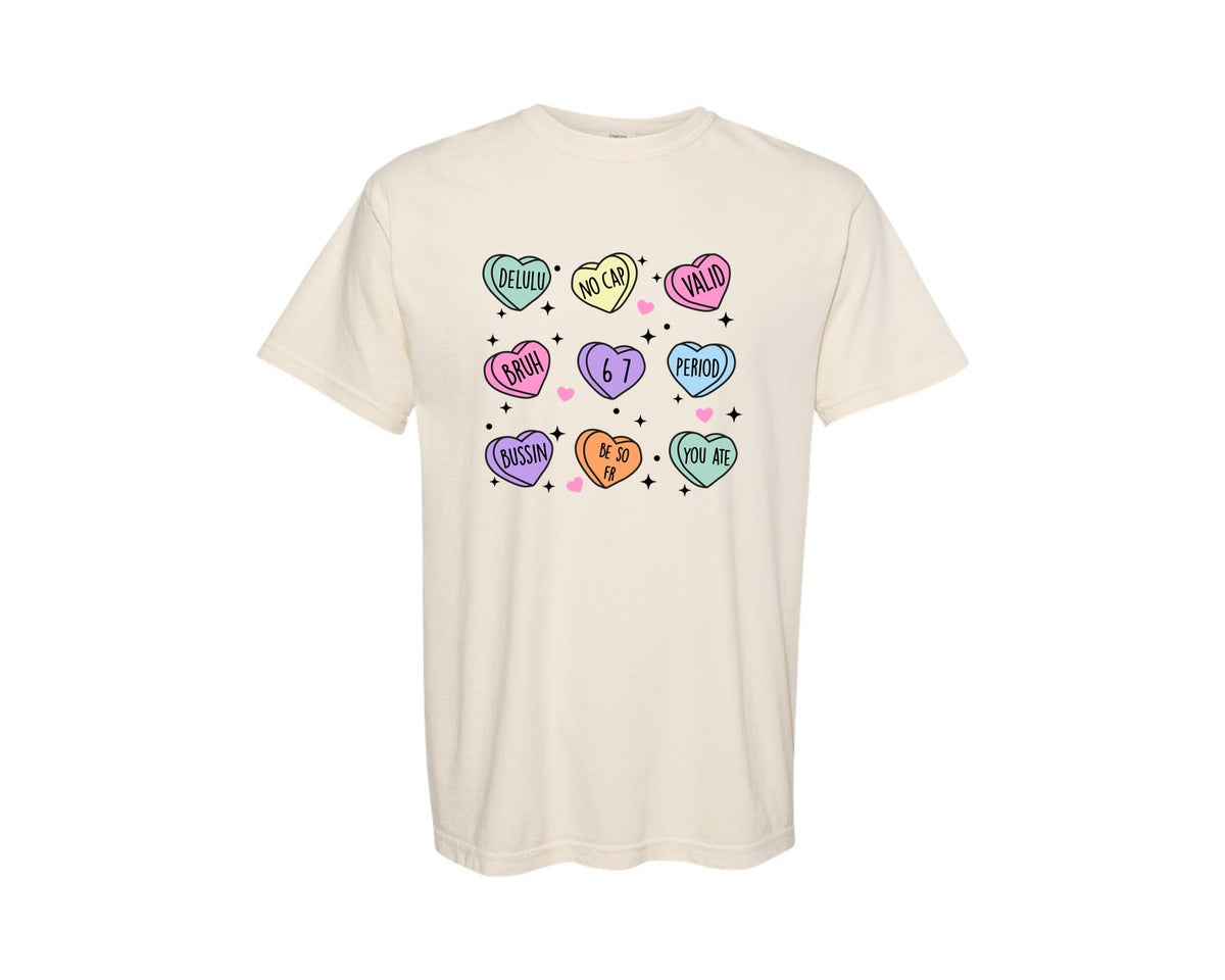 brand:Comfort Colors|color:Ivory|Gen Z Candy Hearts Graphic T-Shirt