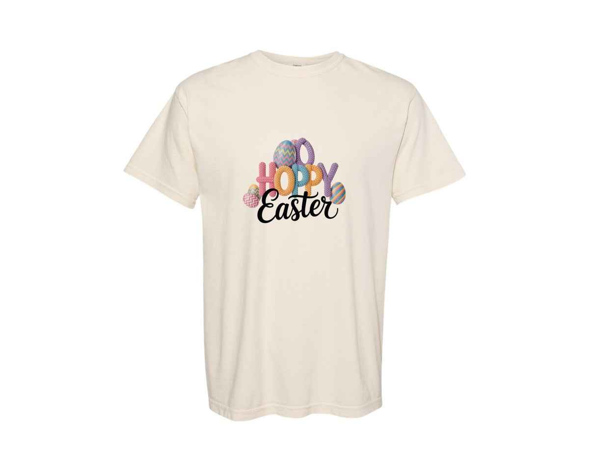 brand:Comfort Colors|color:Ivory|Faux Yarn Crochet Happy Easter 4 Graphic T-Shirt