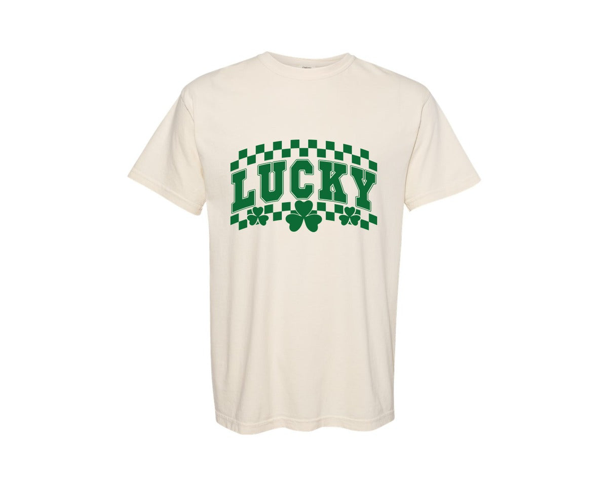 brand:Comfort Colors|color:Ivory|Lucky Varsity St Patricks Day 5 Graphic T-Shirt