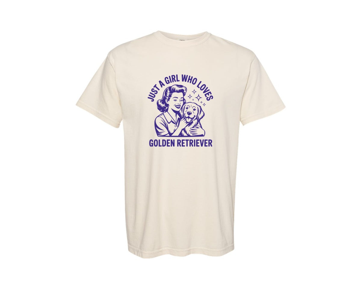 brand:Comfort Colors|color:Ivory|Just A Girl Who Loves Golden Retriever 10 Graphic T-Shirt