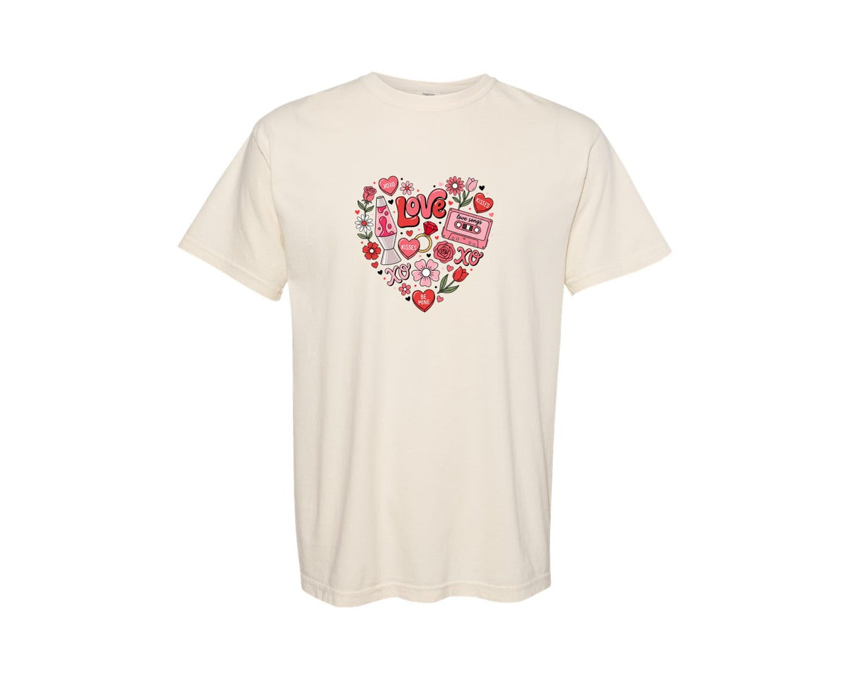 brand:Comfort Colors|color:Ivory|Valentine Heart Doodle Graphic T-Shirt