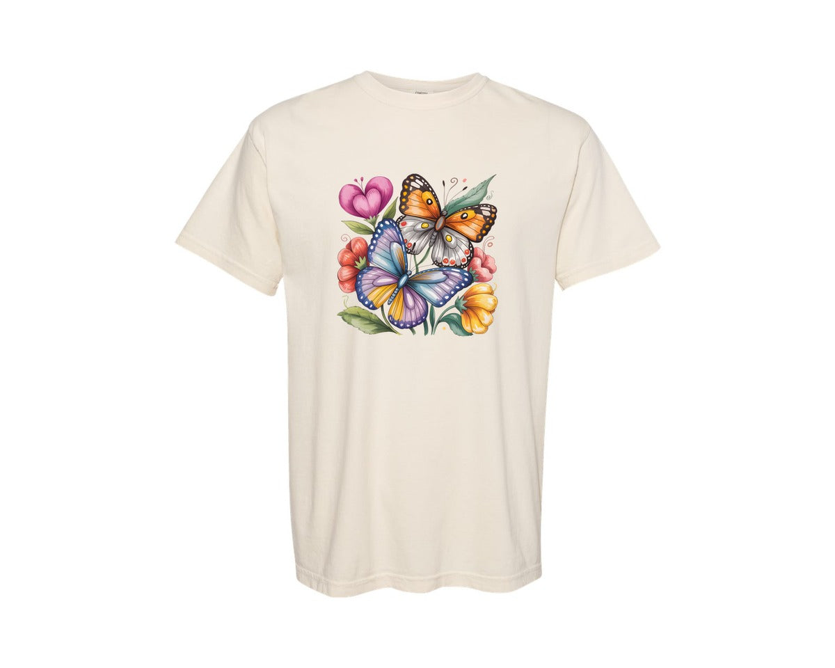 brand:Comfort Colors|color:Ivory|Floral Butterfly Graphic T-Shirt