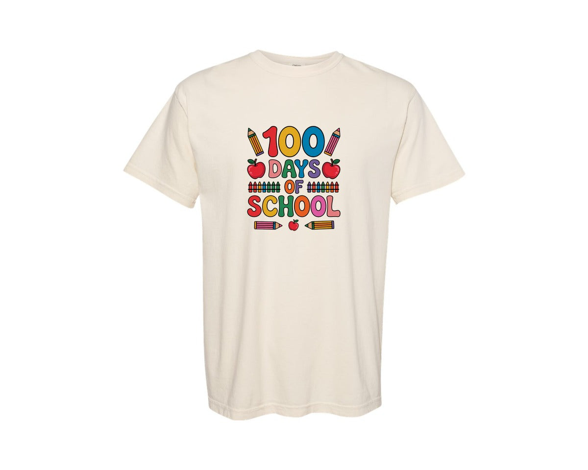 brand:Comfort Colors|color:Ivory|100 Days Of School Color Art Graphic T-Shirt