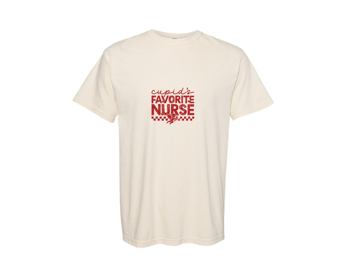 brand:Comfort Colors|color:Ivory|Favorite Cupids Nurse Valentine Graphic T-Shirt