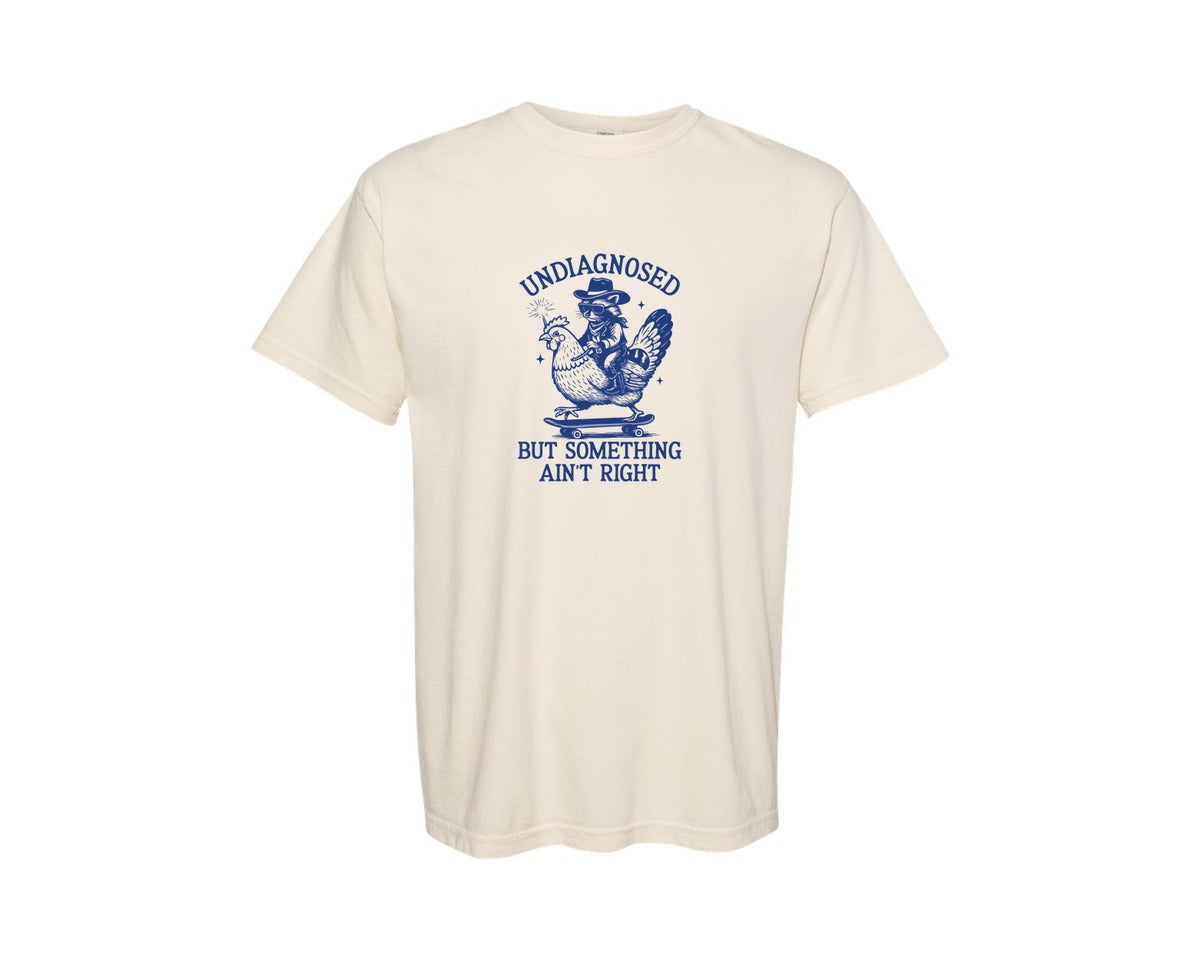 brand:Comfort Colors|color:Ivory|Undiagnosed Cowboy Raccoon With Chicken Graphic T-Shirt