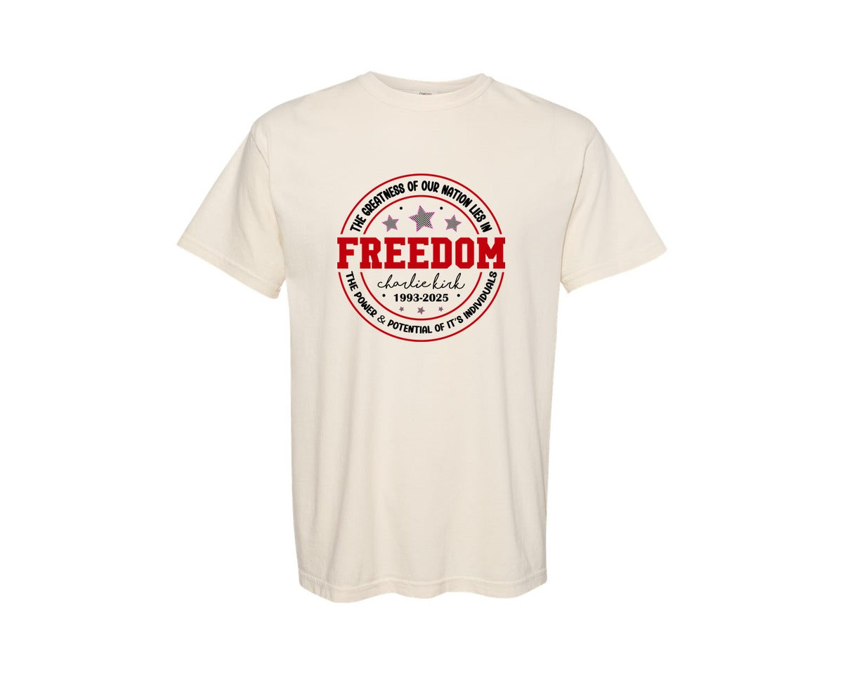 brand:Comfort Colors|color:Ivory|Freedom Charlie Kirk Political Graphic T-Shirt