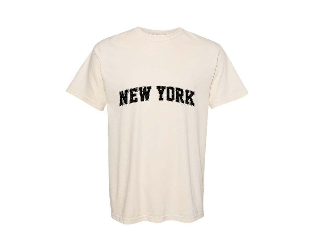 brand:Comfort Colors|color:Ivory|New York Retro Varsity Graphic T-Shirt