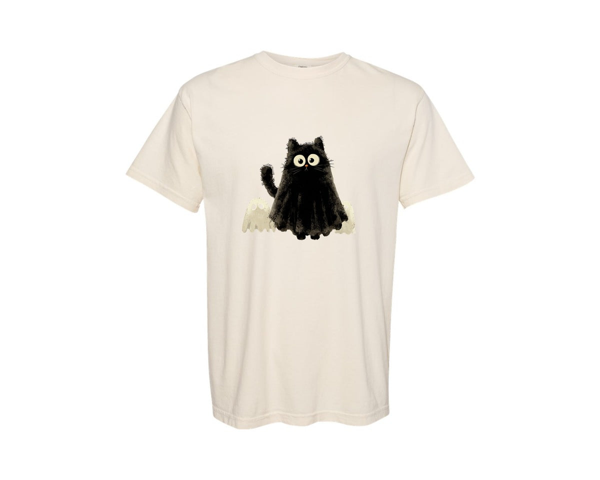 brand:Comfort Colors|color:Ivory|Halloween Ghost And Cat 22 Graphic T-Shirt