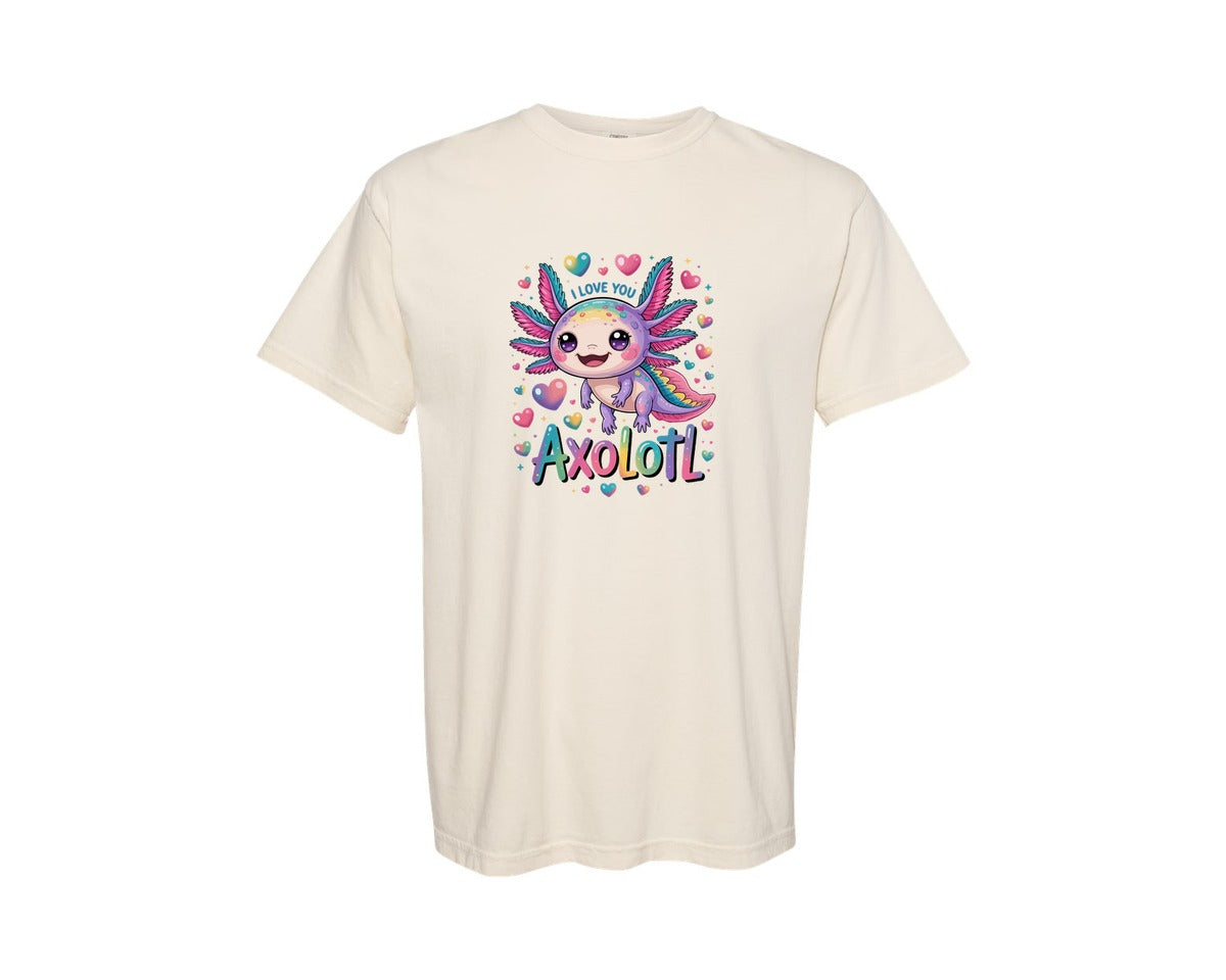 brand:Comfort Colors|color:Ivory|Axolotl I Love You Pastel Cute Graphic T-Shirt