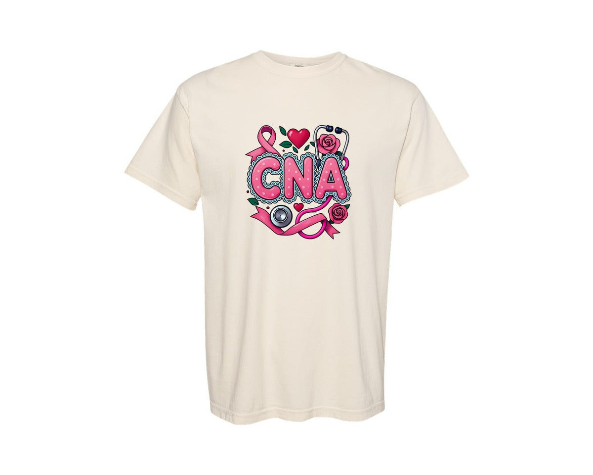 brand:Comfort Colors|color:Ivory|Cna Breast Cancer Awareness Pink Graphic T-Shirt