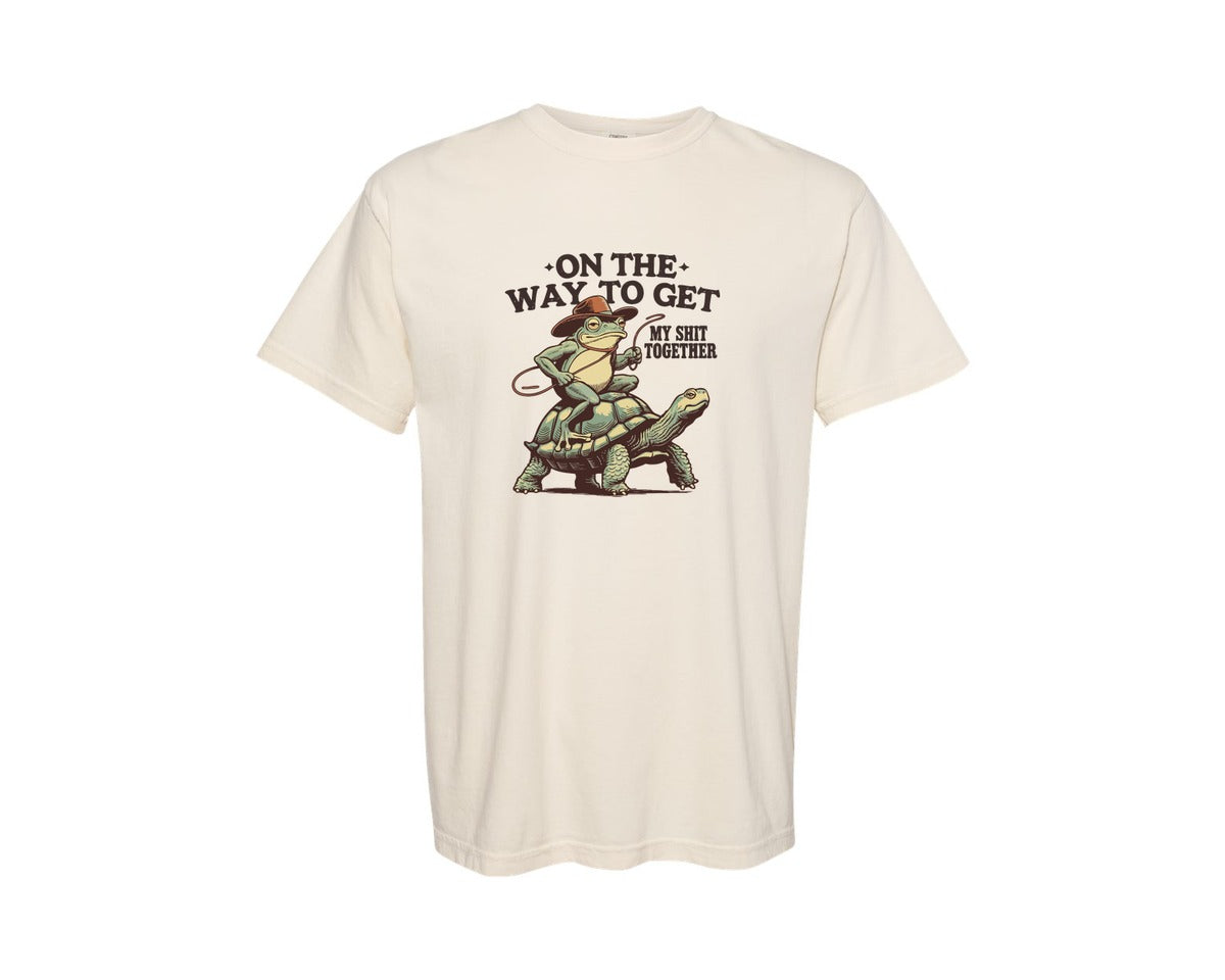 brand:Comfort Colors|color:Ivory|Cowboy Frog Turtle Ride Humor Graphic T-Shirt
