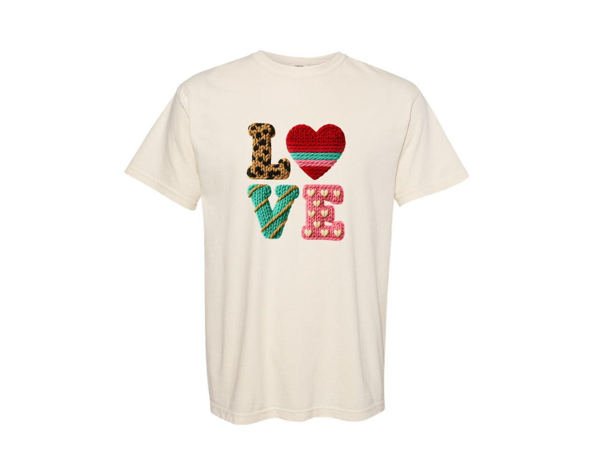 brand:Comfort Colors|color:Ivory|Faux Yarn Love Valentine 14 Graphic T-Shirt