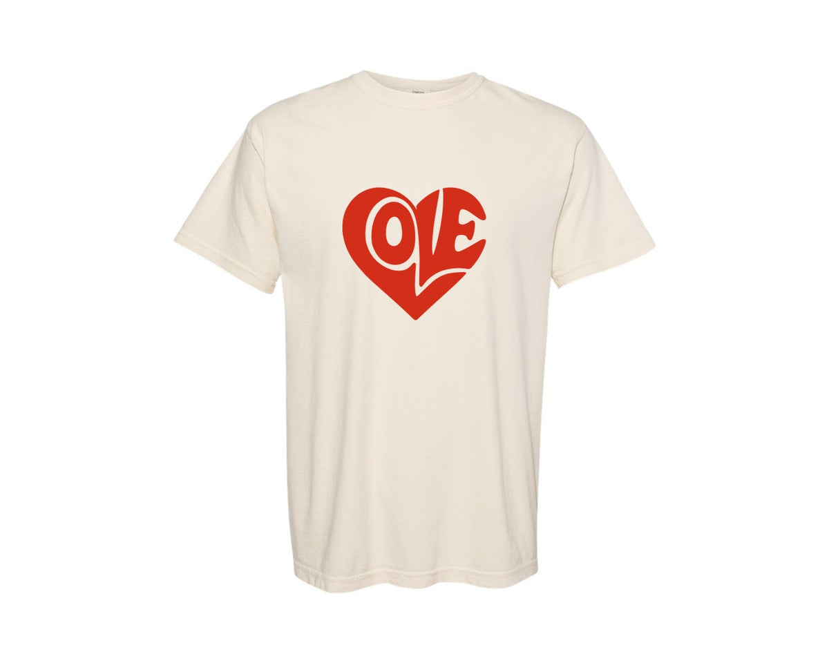 brand:Comfort Colors|color:Ivory|Bold Retro Heart Love Typography Graphic T-Shirt