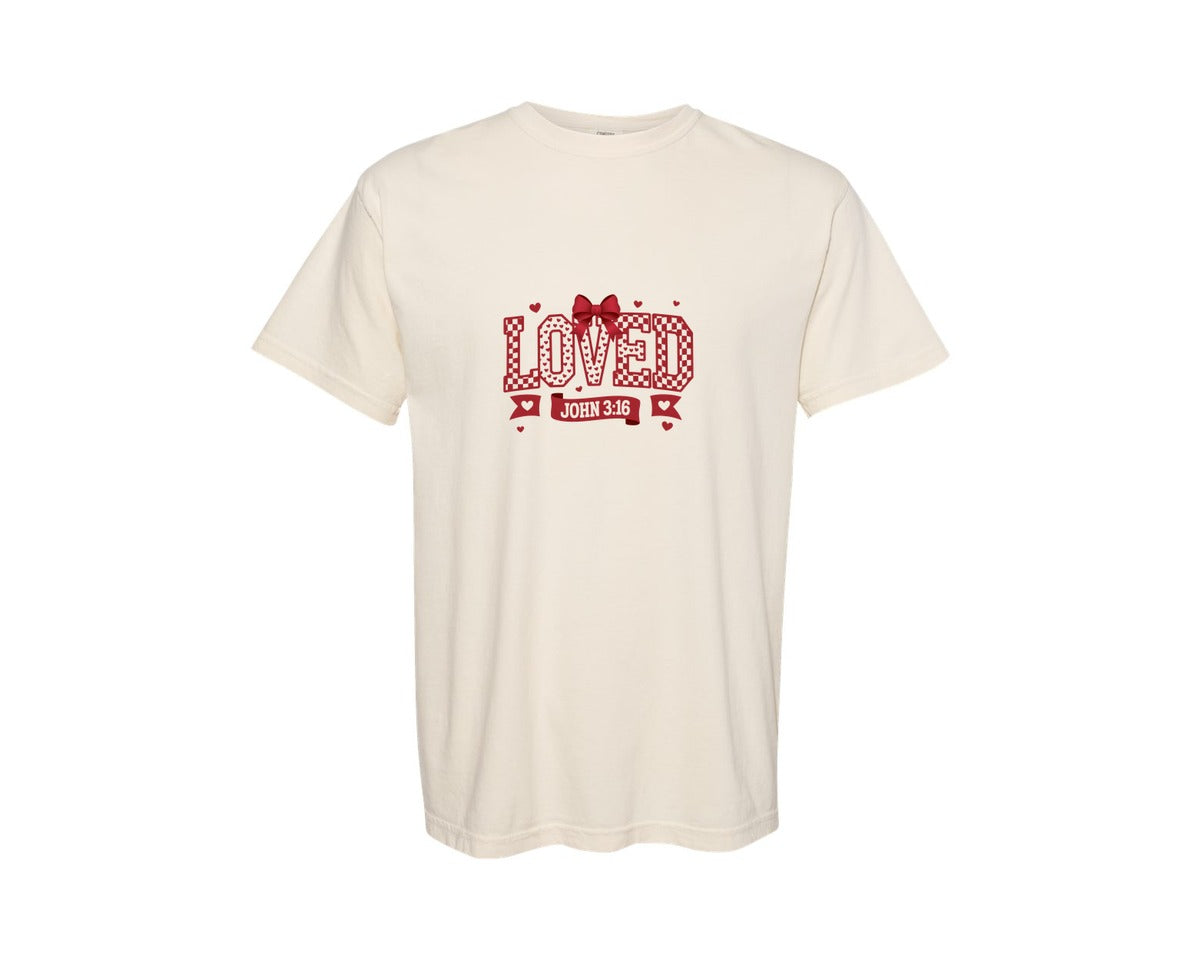 brand:Comfort Colors|color:Ivory|Loved John 316 Retro Valentine 2 Graphic T-Shirt