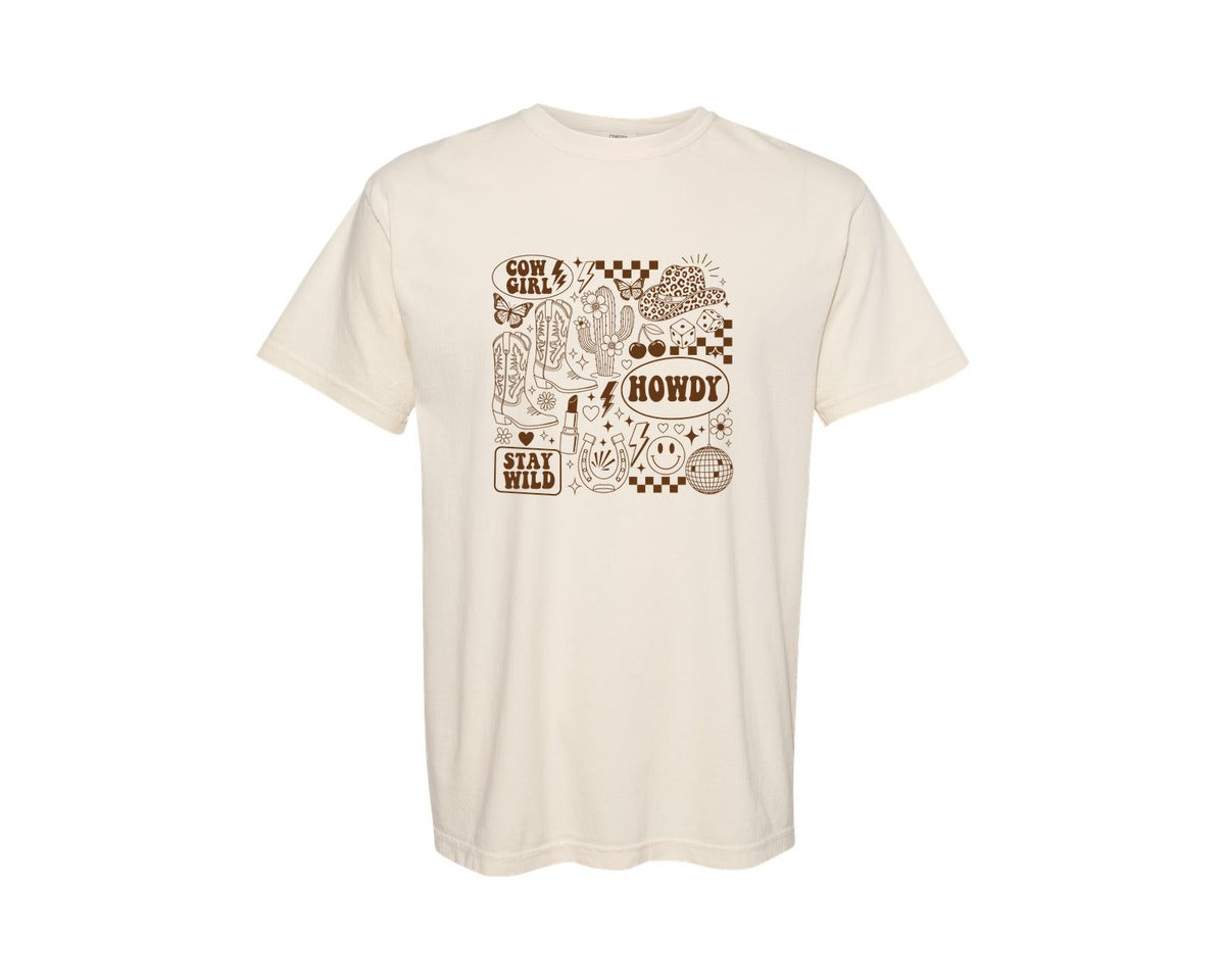 brand:Comfort Colors|color:Ivory|Retro Cowgirl Collage Western Graphic T-Shirt