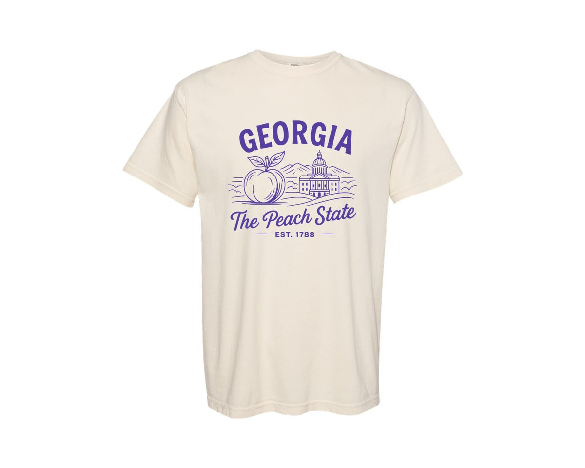 brand:Comfort Colors|color:Ivory|Georgia The Peach State 3 Graphic T-Shirt