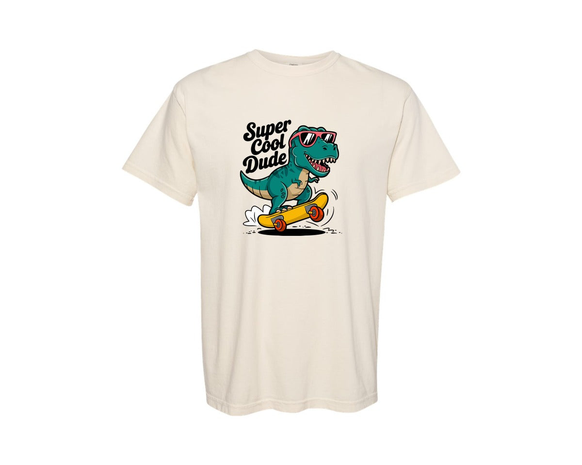 brand:Comfort Colors|color:Ivory|Dino Skate Super Cool Dude Art Graphic T-Shirt