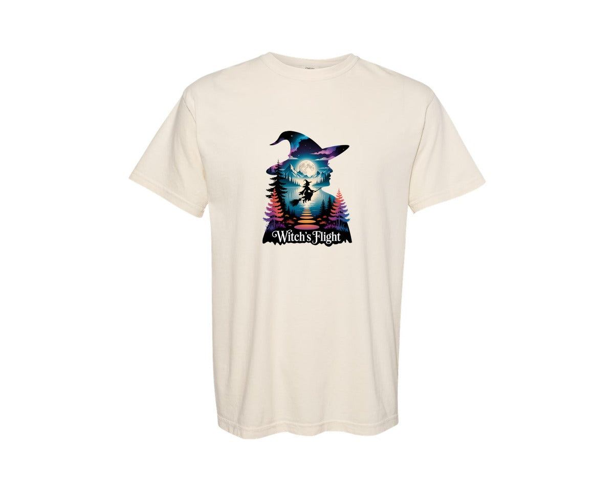 brand:Comfort Colors|color:Ivory|Witchs Flight On A Broomstick Shirt Graphic T-Shirt