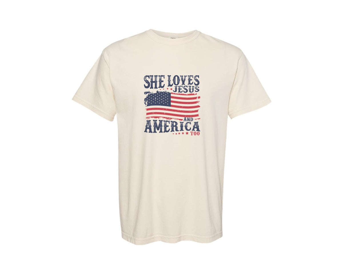 brand:Comfort Colors|color:Ivory|She Loves Jesus And America Too 35 Graphic T-Shirt