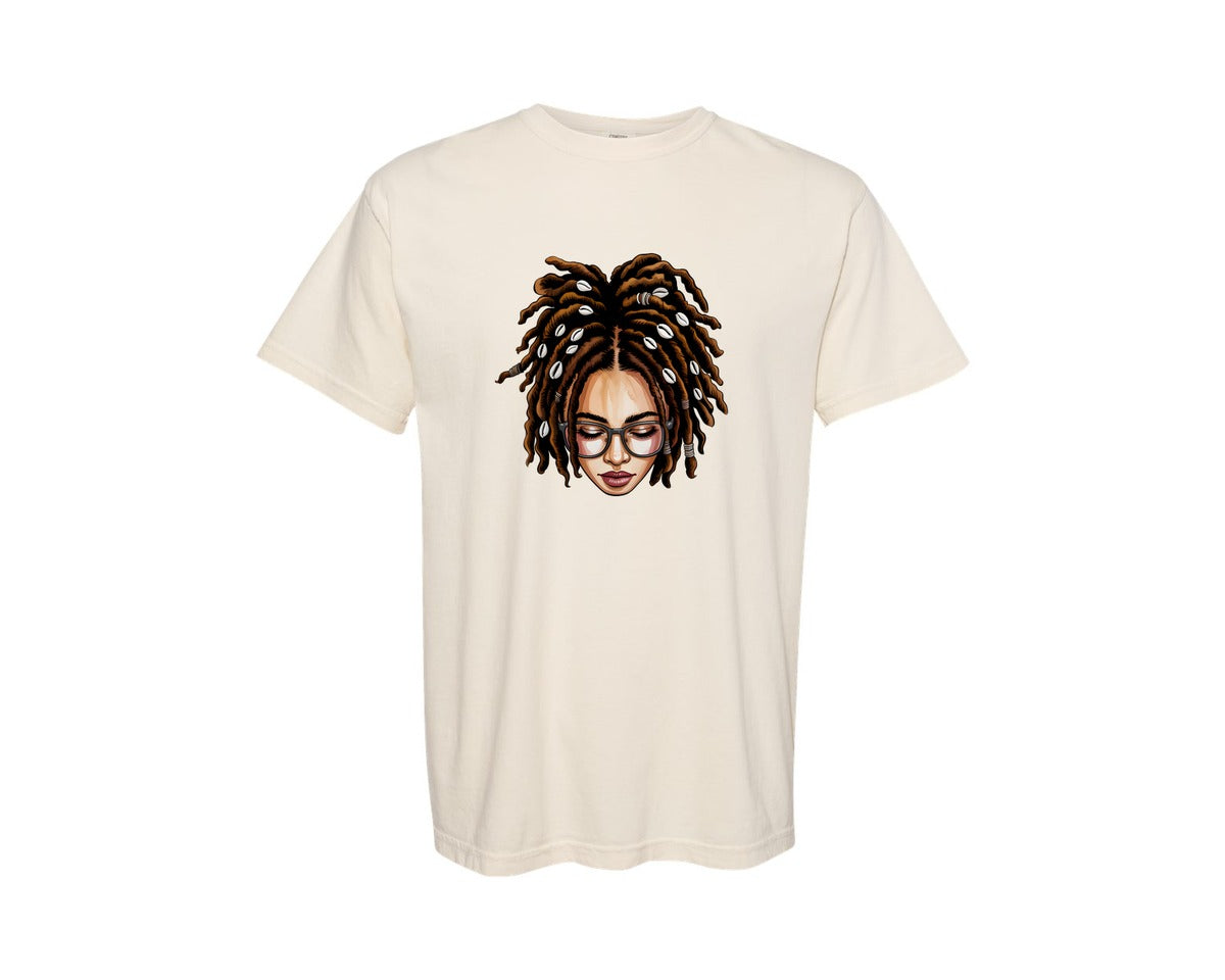 brand:Comfort Colors|color:Ivory|Afro Locs Messy Bun Graphic T-Shirt