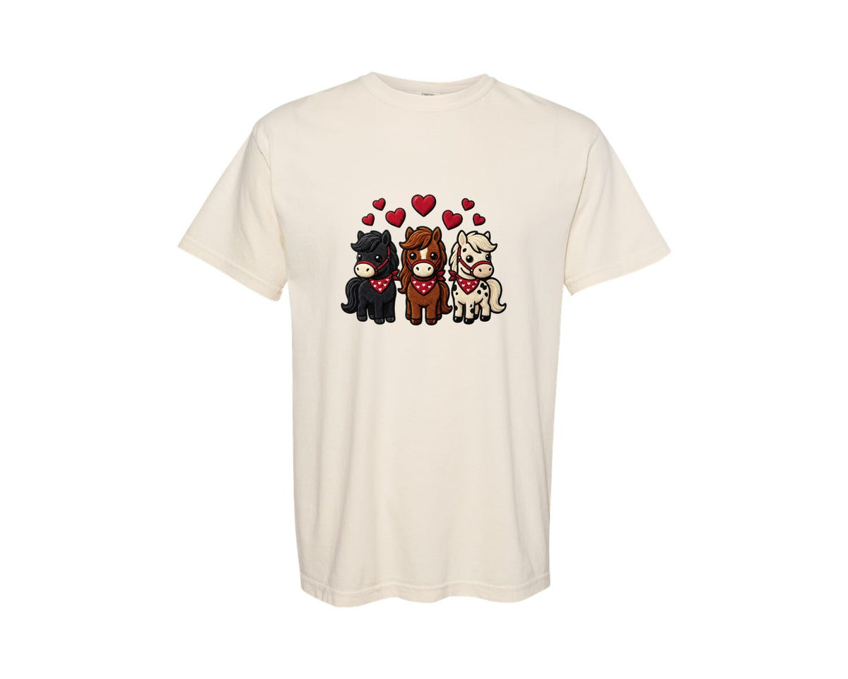 brand:Comfort Colors|color:Ivory|Yarn Crochet Valentine Horse Graphic T-Shirt