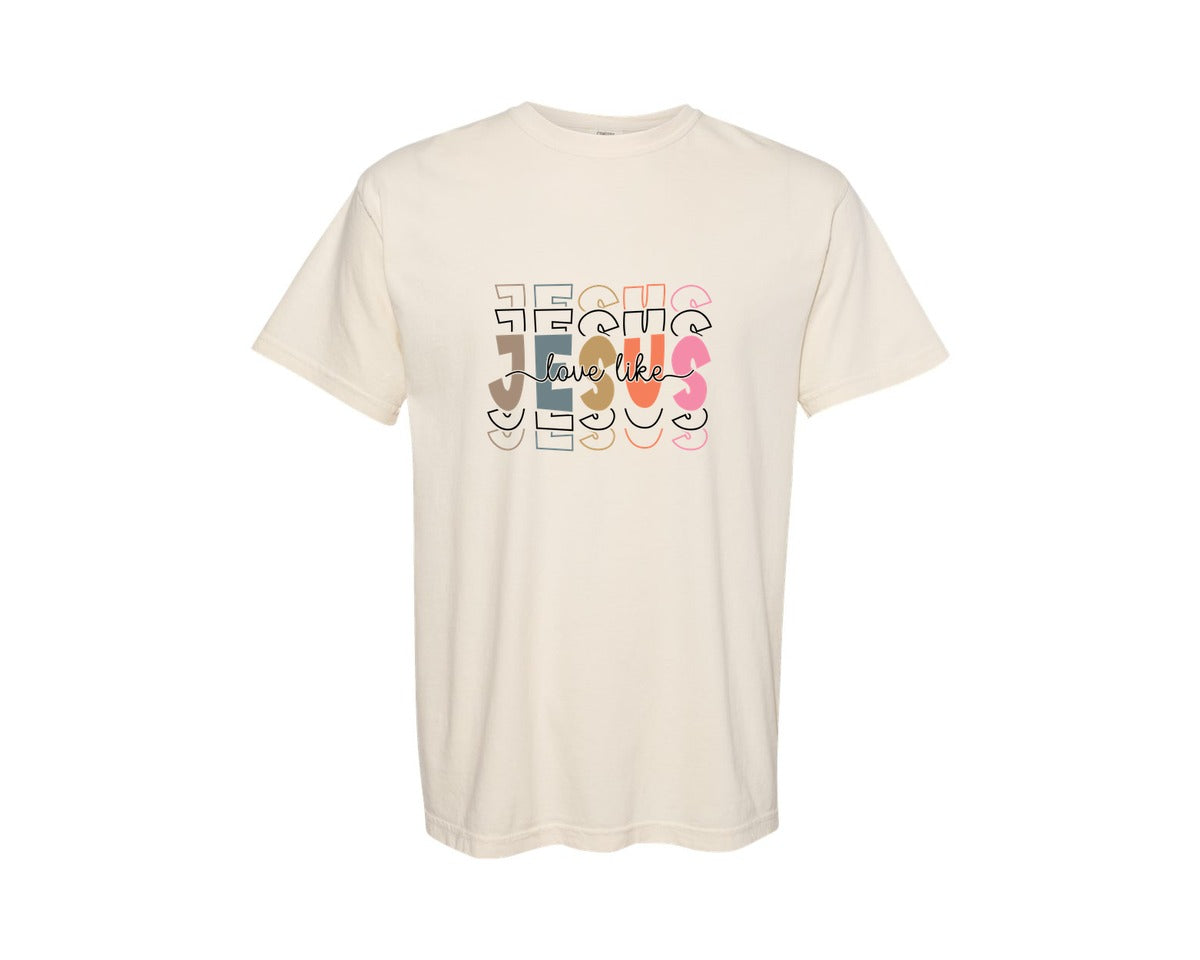 brand:Comfort Colors|color:Ivory|Love Like Jesus Religious Shirt Graphic T-Shirt