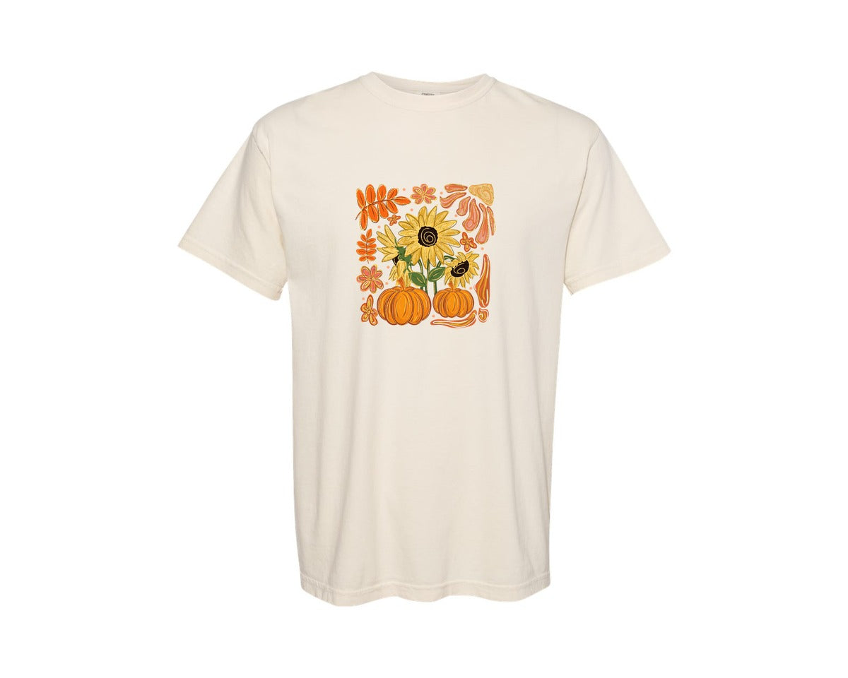 brand:Comfort Colors|color:Ivory|Boho Floral Fall Sunflower Graphic T-Shirt