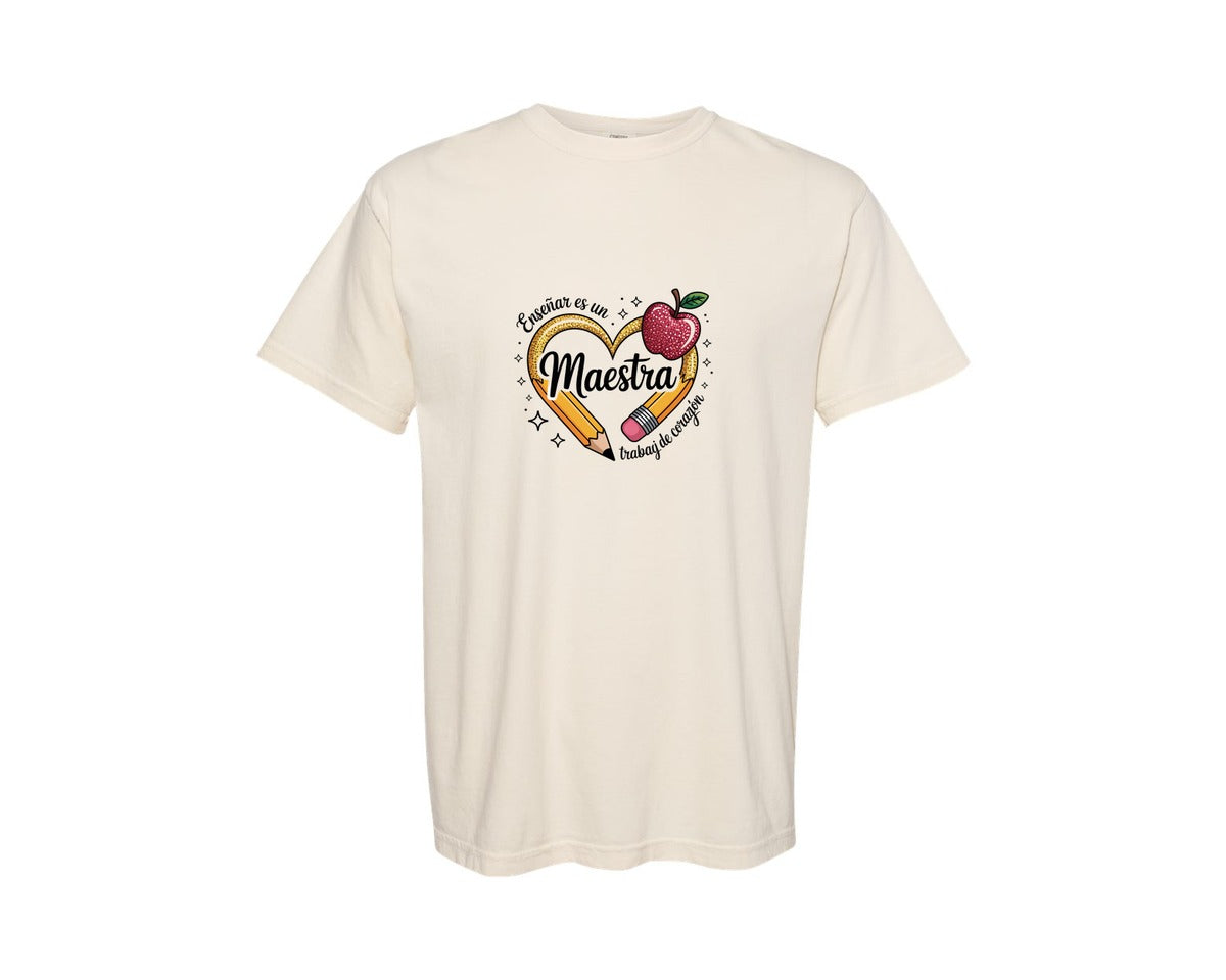brand:Comfort Colors|color:Ivory|Spanish Teacher Rainbow Pencil Graphic T-Shirt