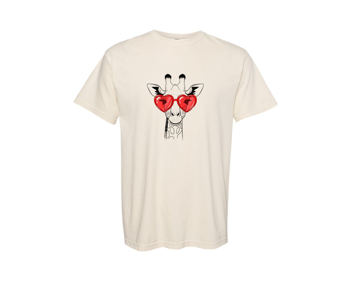 brand:Comfort Colors|color:Ivory|Hand Drawn Giraffe Valentine Graphic T-Shirt