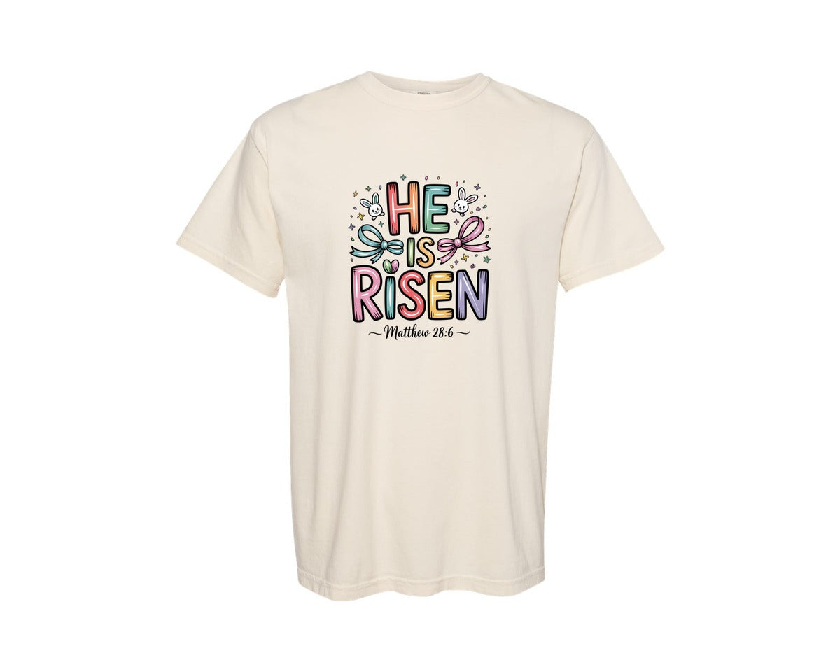 brand:Comfort Colors|color:Ivory|He Is Risen Easter Matthew 286 Graphic T-Shirt