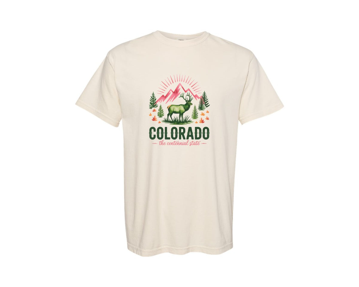 brand:Comfort Colors|color:Ivory|Colorado The Centennial State Deer Graphic T-Shirt