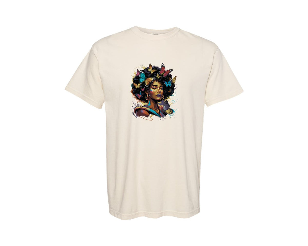 brand:Comfort Colors|color:Ivory|Butterfly Black Woman 2 Graphic T-Shirt