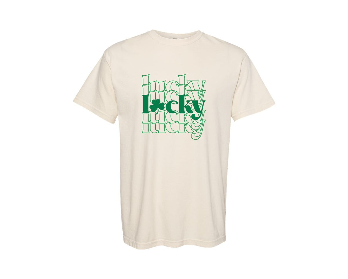 brand:Comfort Colors|color:Ivory|Lucky Shamrock St Patricks Day Clo 2 Graphic T-Shirt