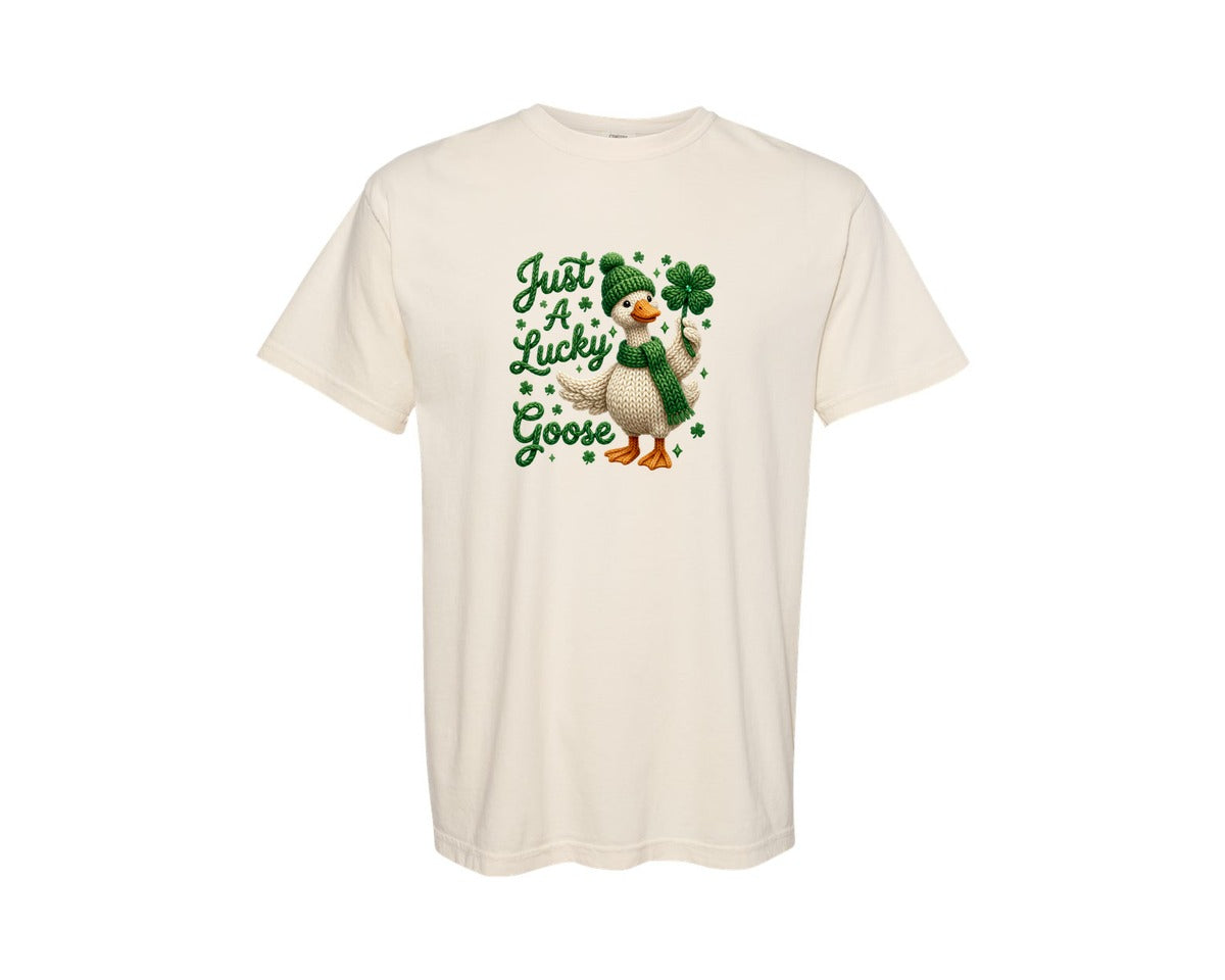 brand:Comfort Colors|color:Ivory|Just A Lucky Goose Yarn St Patricks Graphic T-Shirt