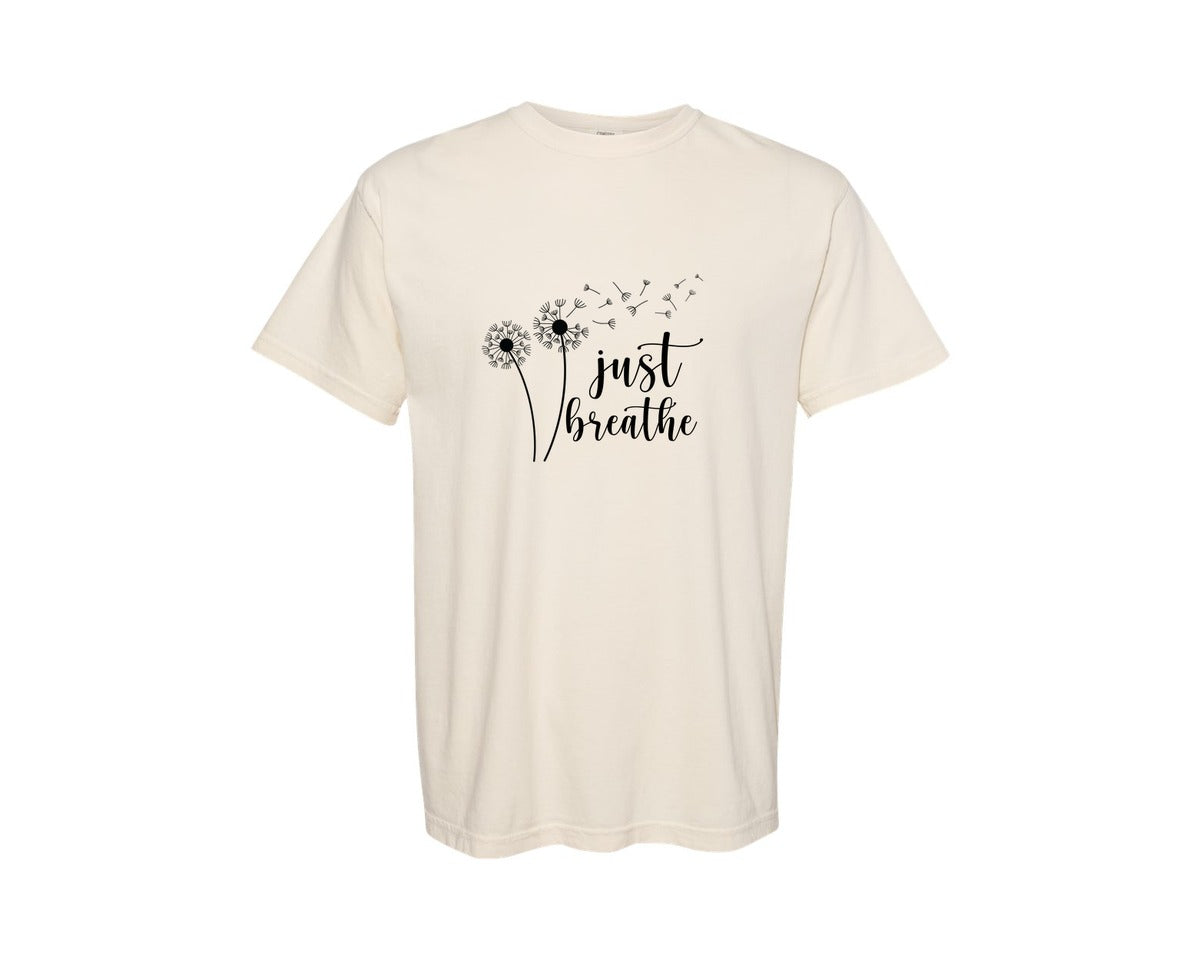 brand:Comfort Colors|color:Ivory|Just Breathe Dandelion 10 Graphic T-Shirt