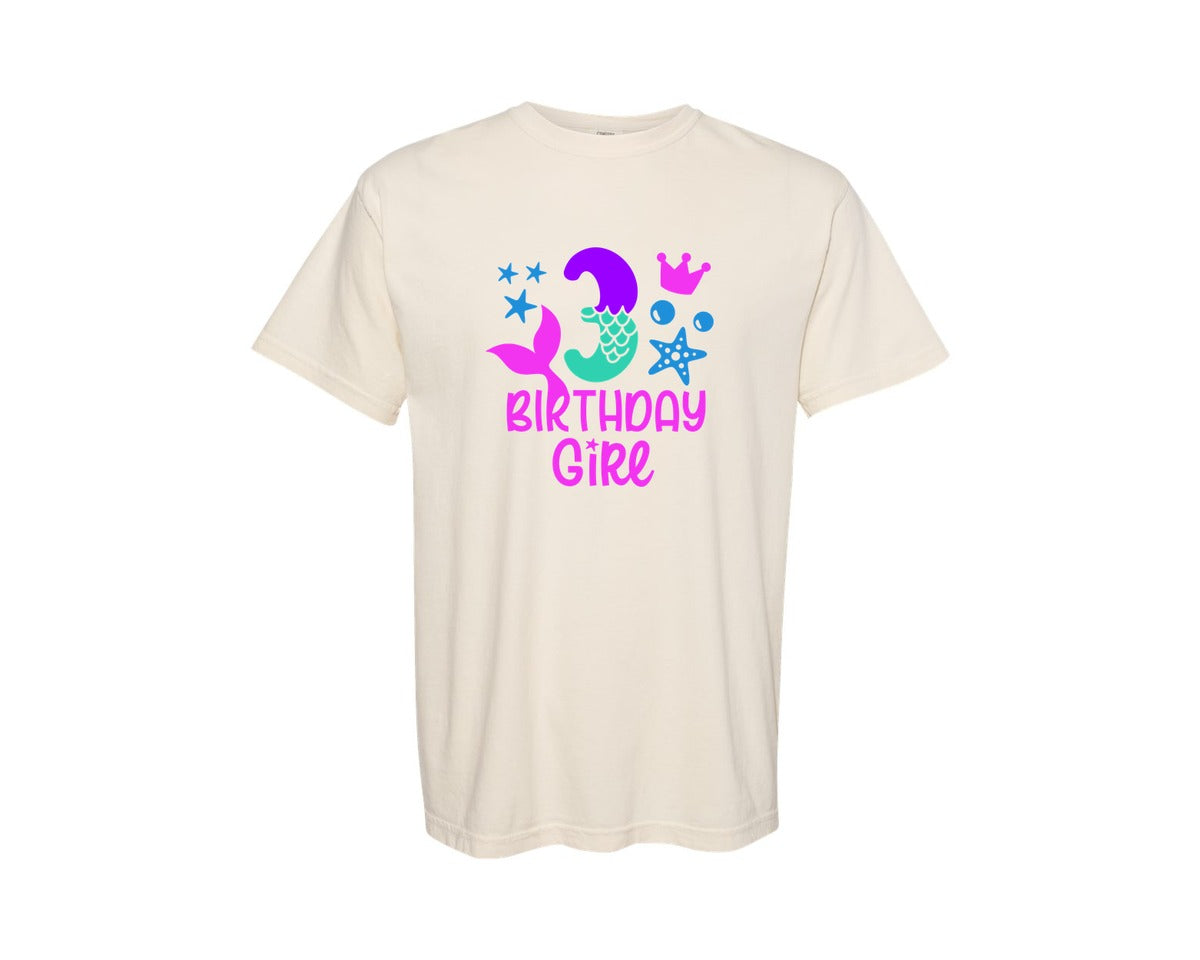 brand:Comfort Colors|color:Ivory|Mermaid 3Rd Birthday Girl Graphic T-Shirt