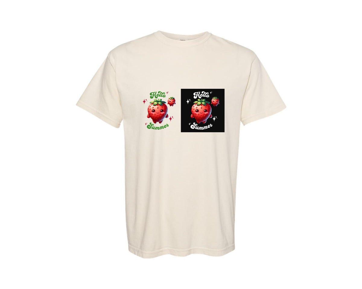brand:Comfort Colors|color:Ivory|Hello Summer Strawberry Graphic T-Shirt