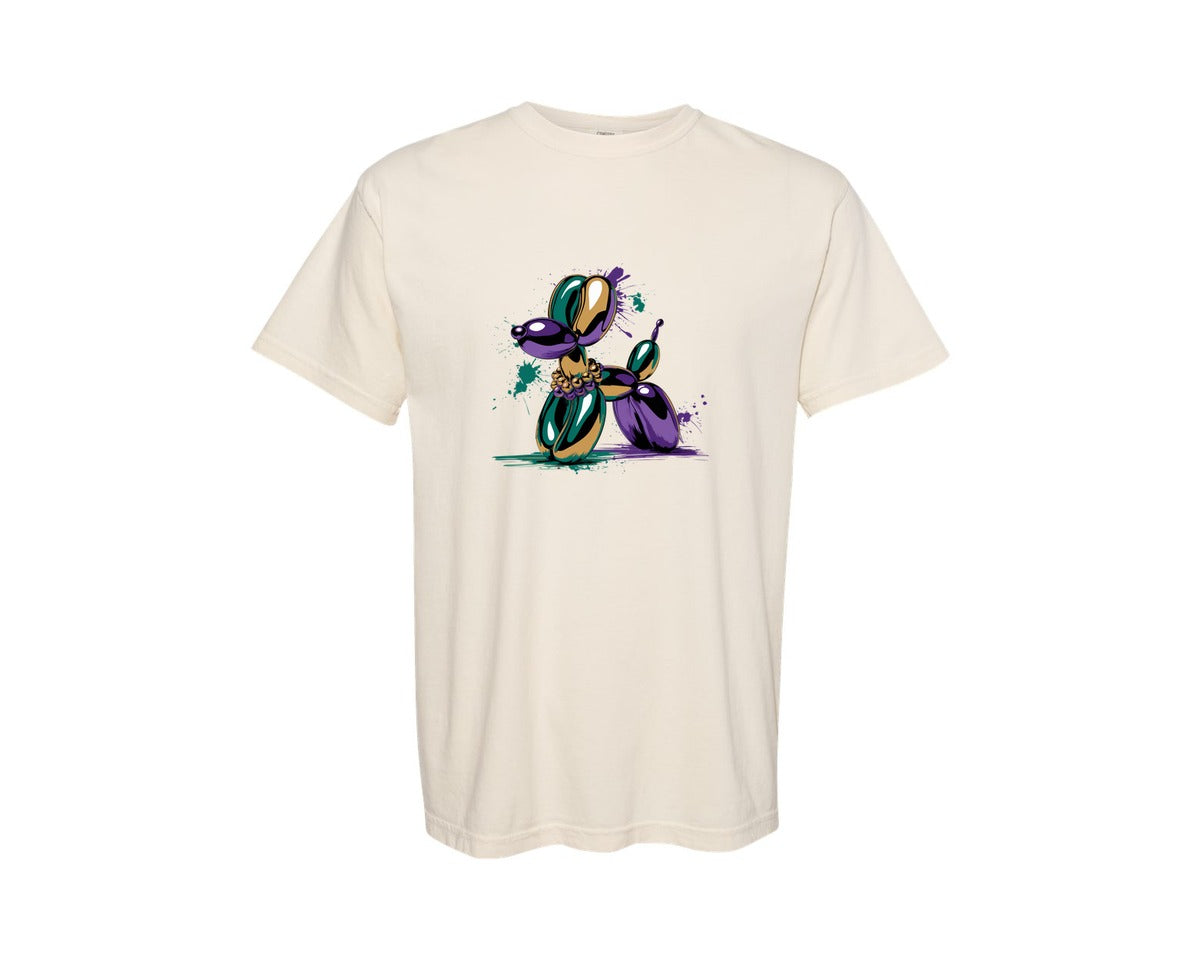 brand:Comfort Colors|color:Ivory|Watercolor Mardi Gras Dog Balloon Graphic T-Shirt
