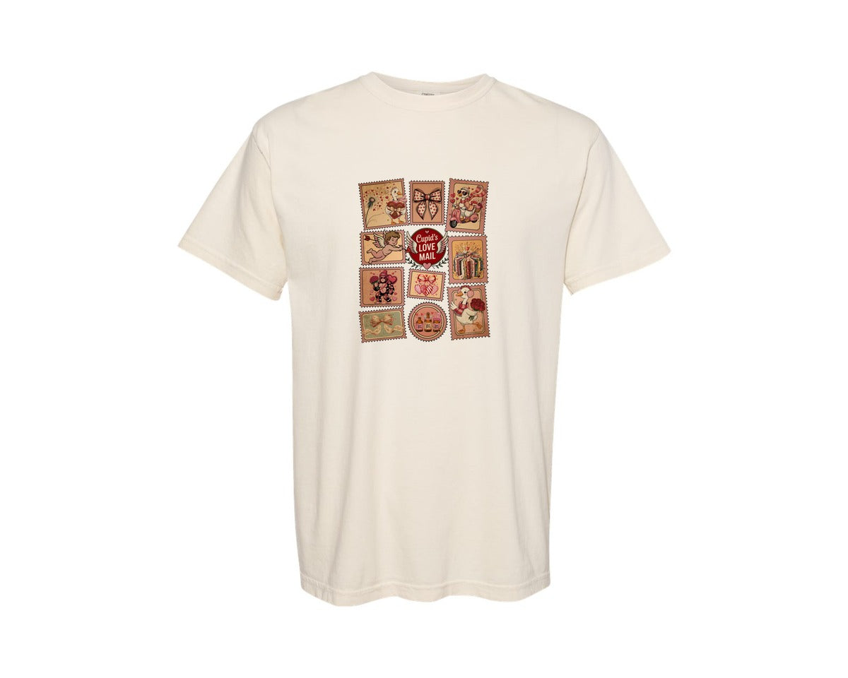 brand:Comfort Colors|color:Ivory|Valentines Postage Stamp Collage 2 Graphic T-Shirt