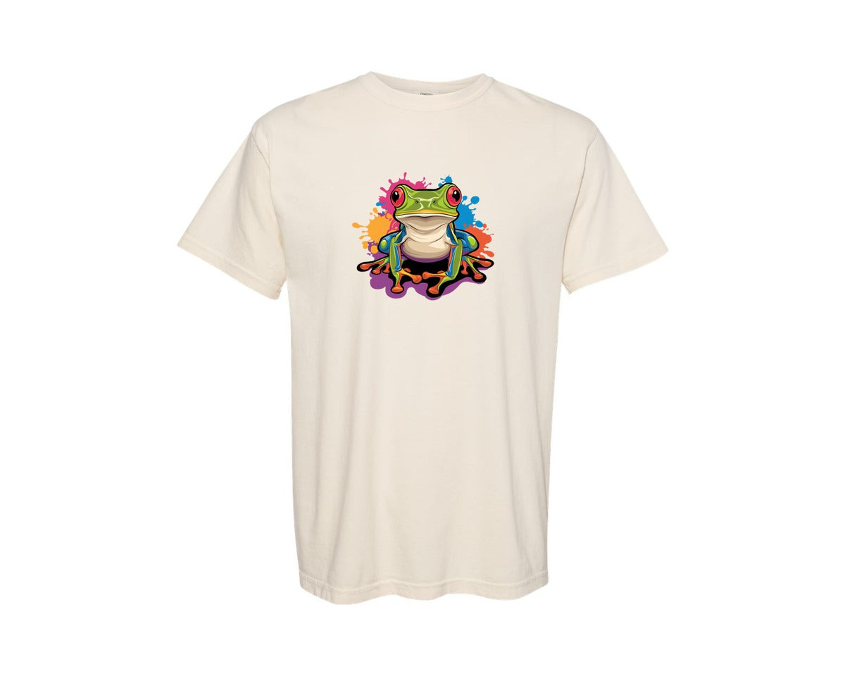 brand:Comfort Colors|color:Ivory|Vibrant Splash Colorful Frog Graphic T-Shirt