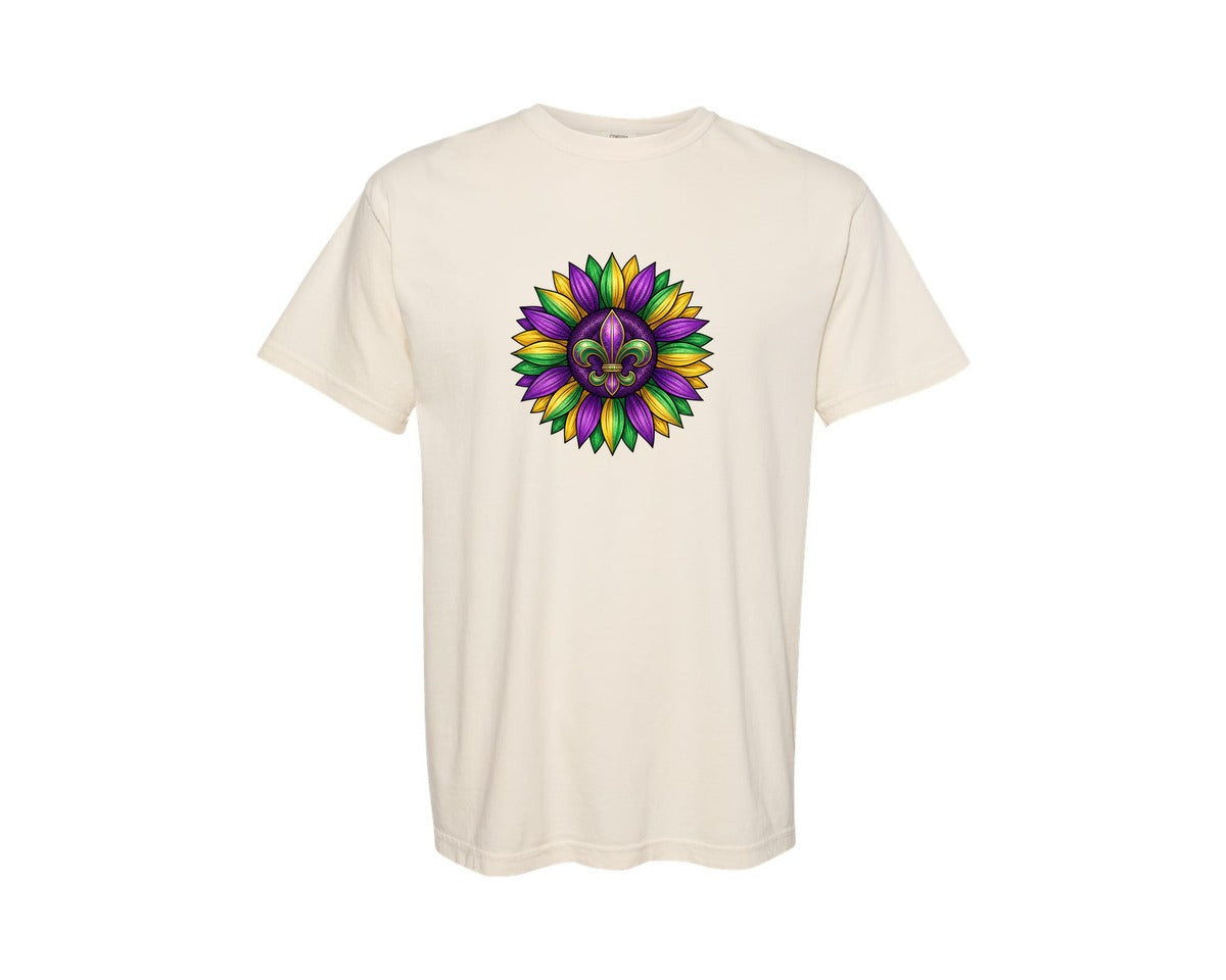 brand:Comfort Colors|color:Ivory|Mardi Gras Sunflower Graphic T-Shirt