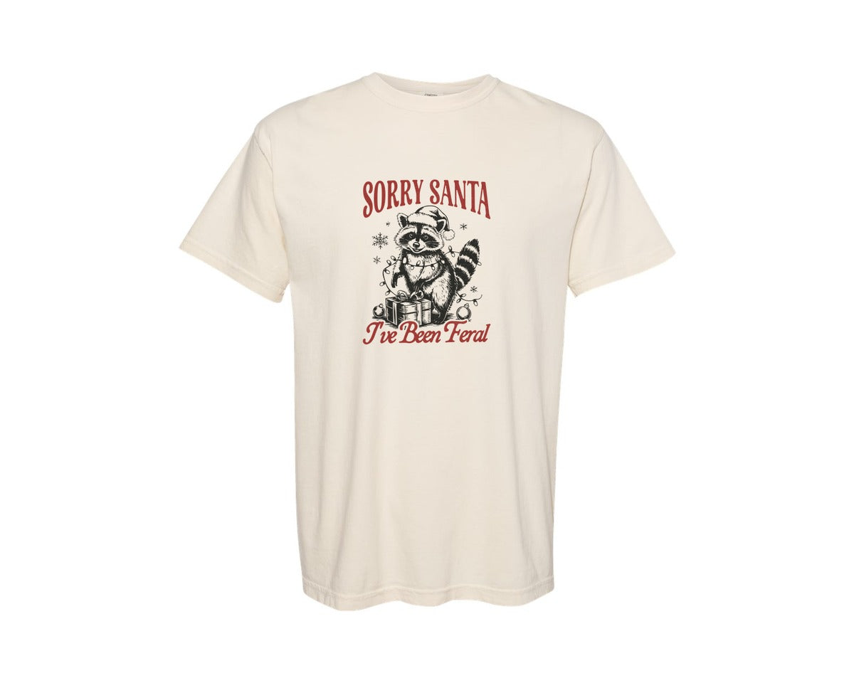 brand:Comfort Colors|color:Ivory|Funny Christmas Raccoon Graphic T-Shirt