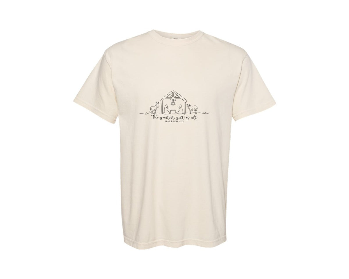 brand:Comfort Colors|color:Ivory|The Greatest Gift Of All Nativity Graphic T-Shirt