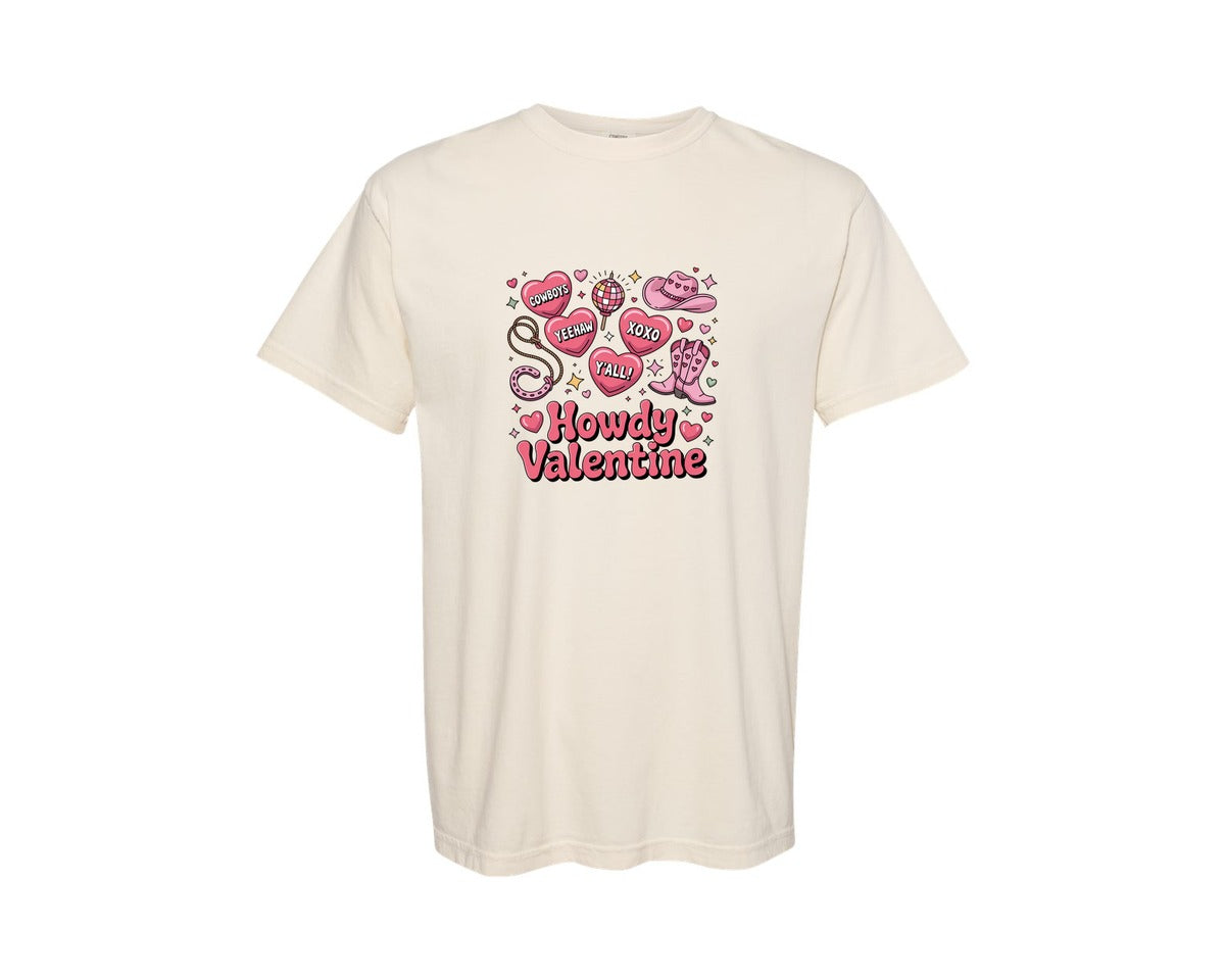 brand:Comfort Colors|color:Ivory|Western Valentines Howdy Valentine 2 Graphic T-Shirt