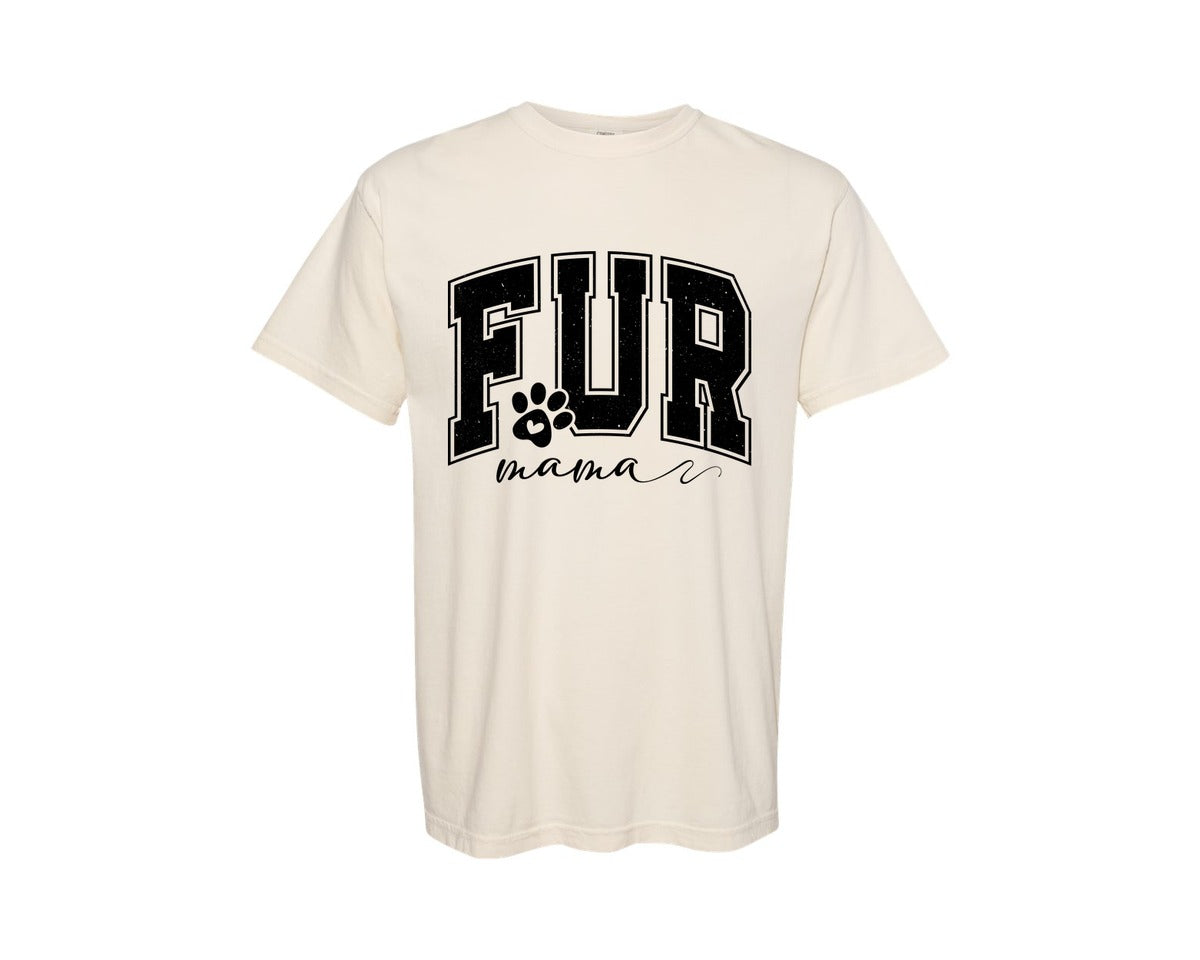 brand:Comfort Colors|color:Ivory|Fur Mama Dog Mama Varsity Graphic T-Shirt