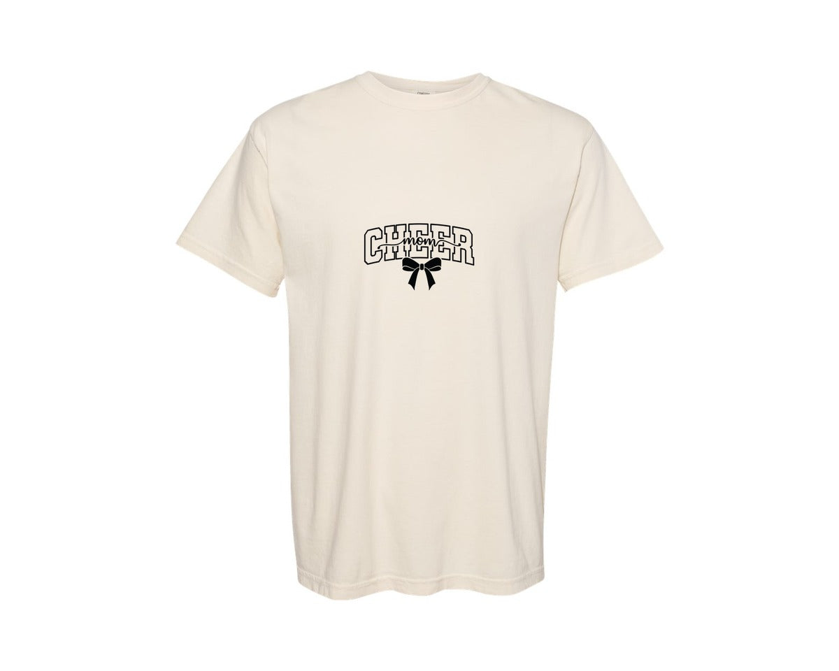 brand:Comfort Colors|color:Ivory|Cheer Mom Cheerleader Bow Graphic T-Shirt