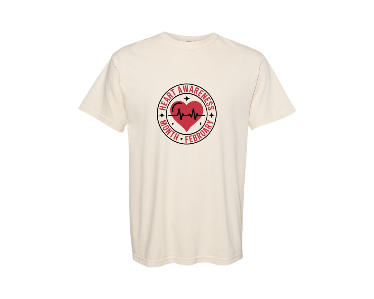 brand:Comfort Colors|color:Ivory|Heart Awareness Month February Design Graphic T-Shirt